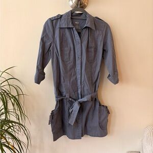 Moschino Gray Button-Up Belted Shirt Dress Size Small